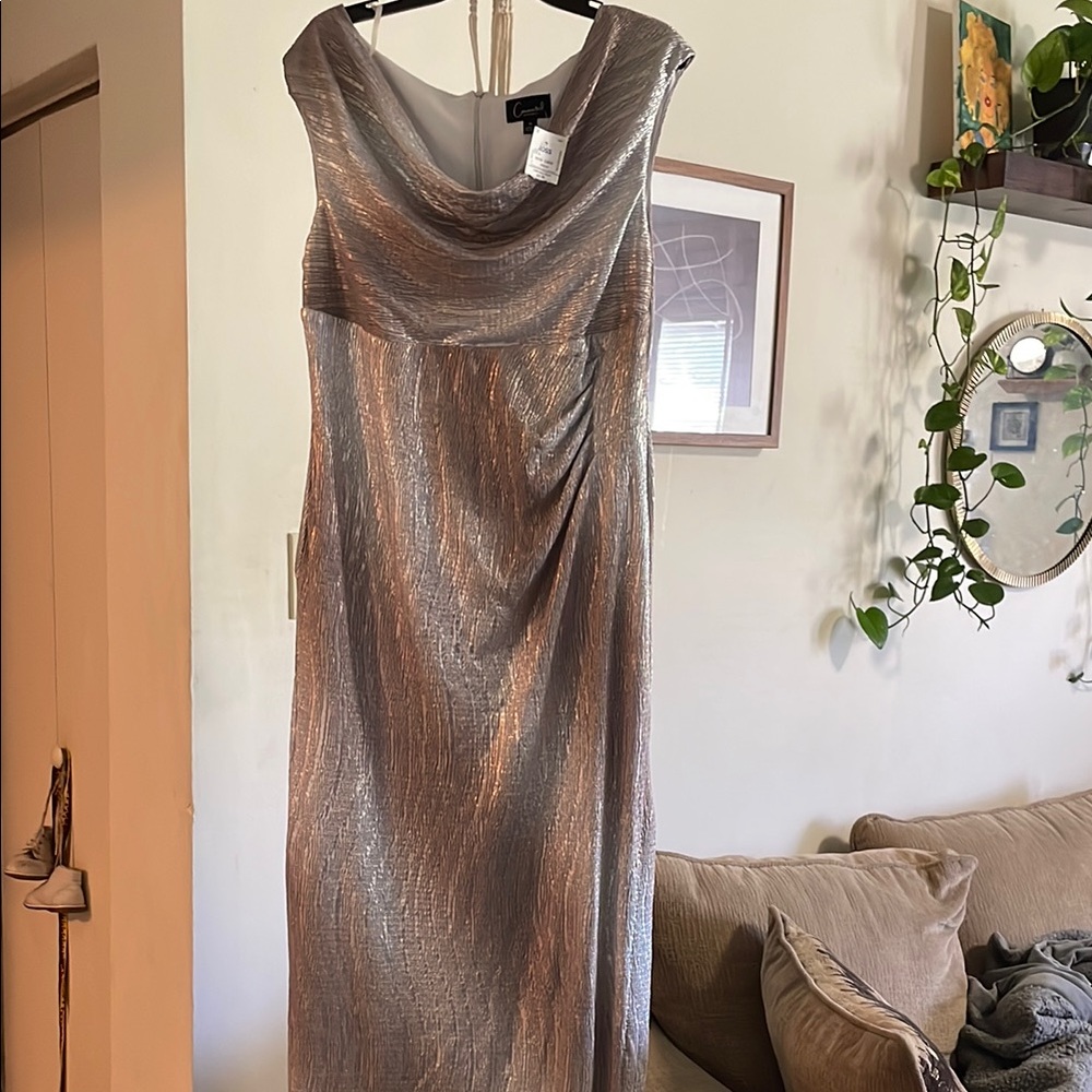 Cachet Silver Sheath Dress Cowl Neck Sleeveless
